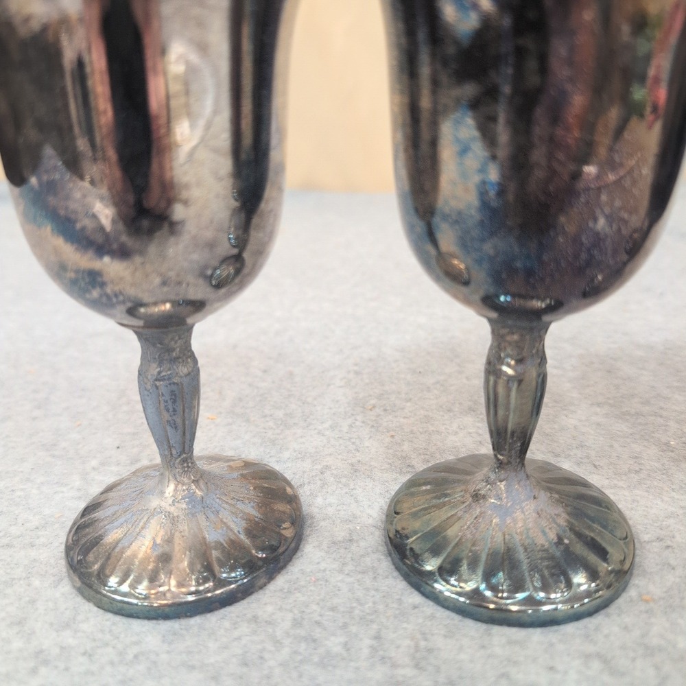 International Silver Co Silverplate Wine Goblets Set of 4 Fluted Base Patina - Picture 2 of 6